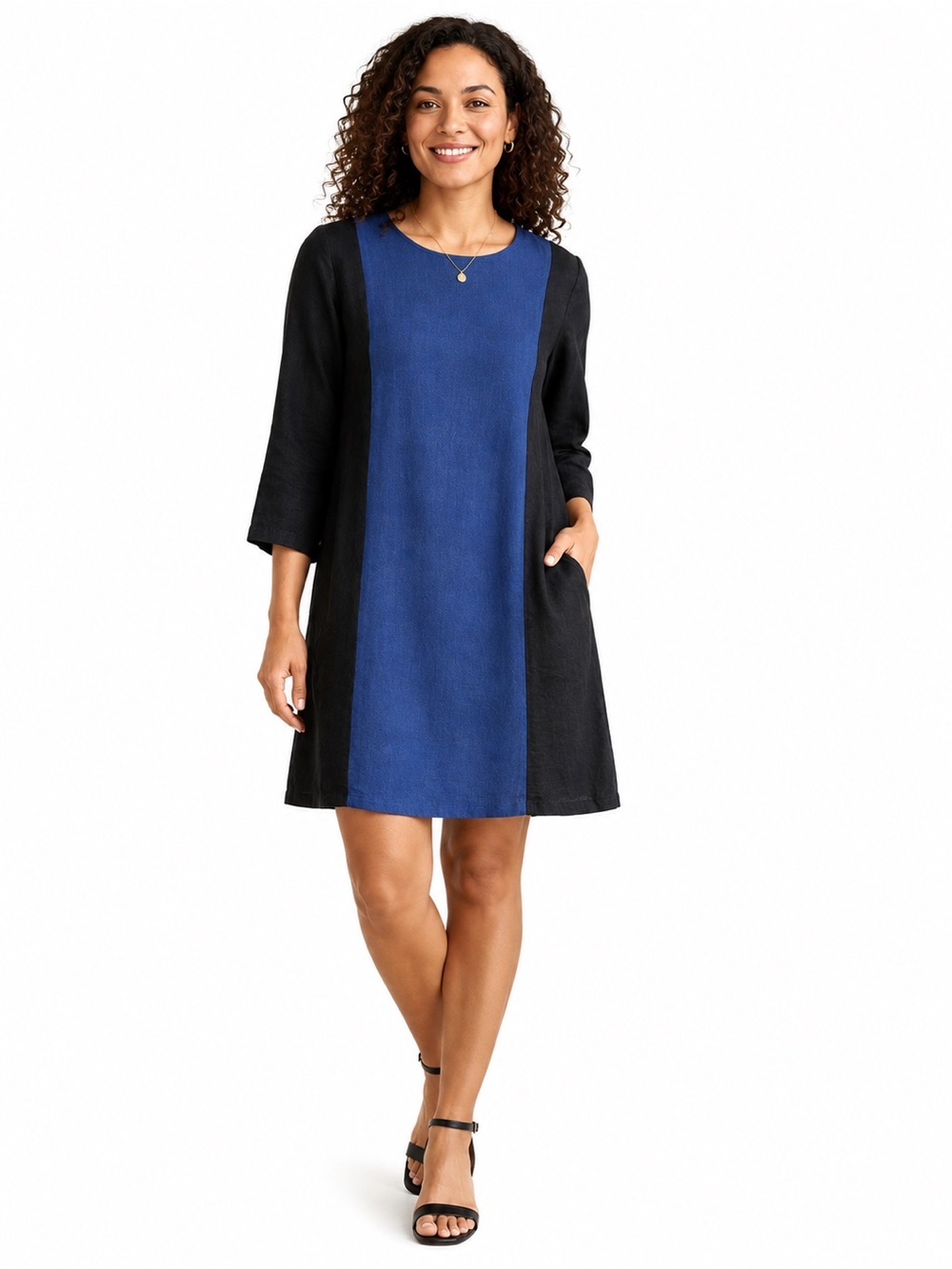Madewell Centerpiece Silk Blend Colorblock Shift Dress Blue Black M
